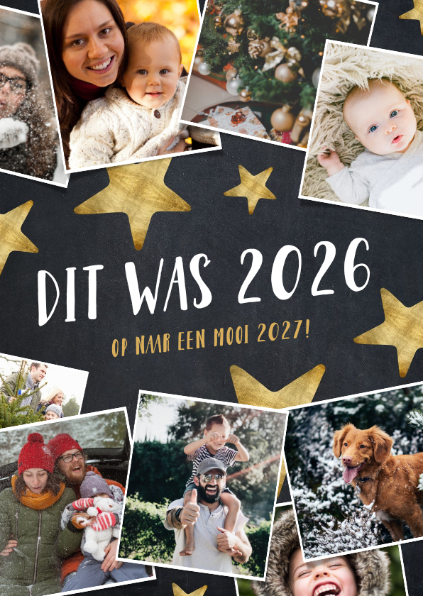 Moderne kerstkaart fotocollage met hoogtepunten 2026 - Kerstkaarten Kerstkaarten - Moderne kerstkaart fotocollage met hoogtepunten 2026