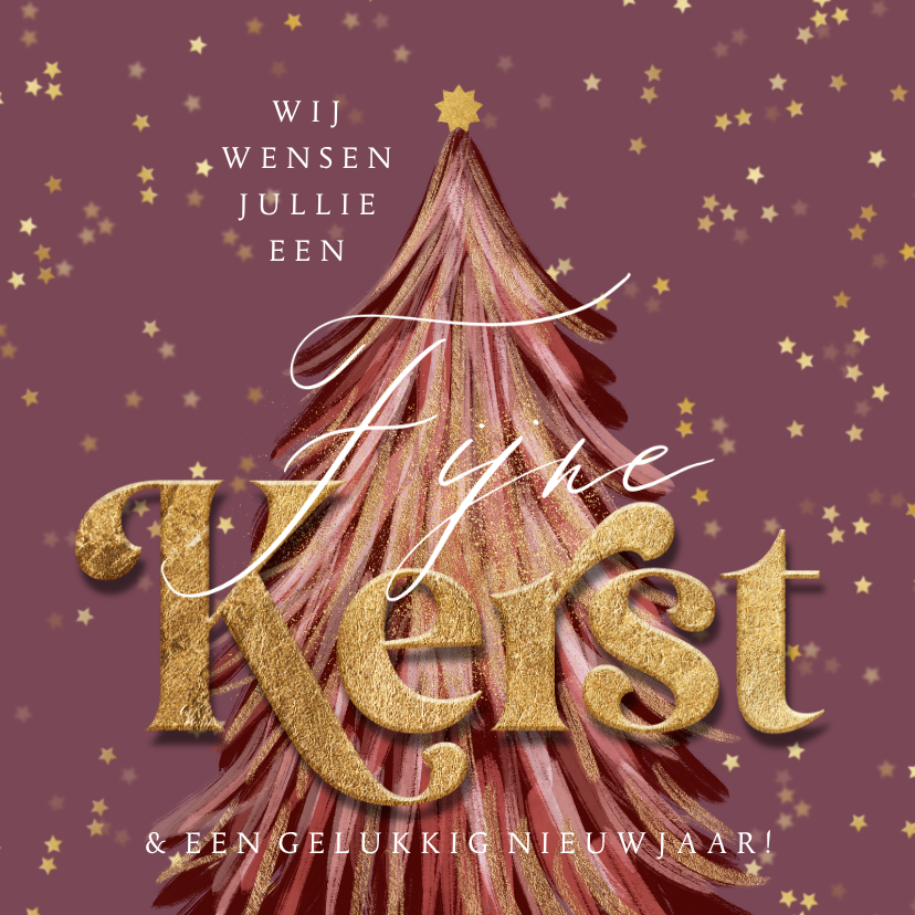 Moderne kerstkaart geschilderde kerstboom sterren goud - Kerstkaarten Kerstkaarten - Moderne kerstkaart geschilderde kerstboom sterren goud
