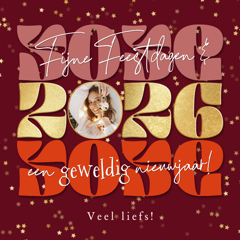 Moderne kerstkaart jaartal goudlook sterrenconfetti foto - Kerstkaarten Kerstkaarten - Moderne kerstkaart jaartal goudlook sterrenconfetti foto