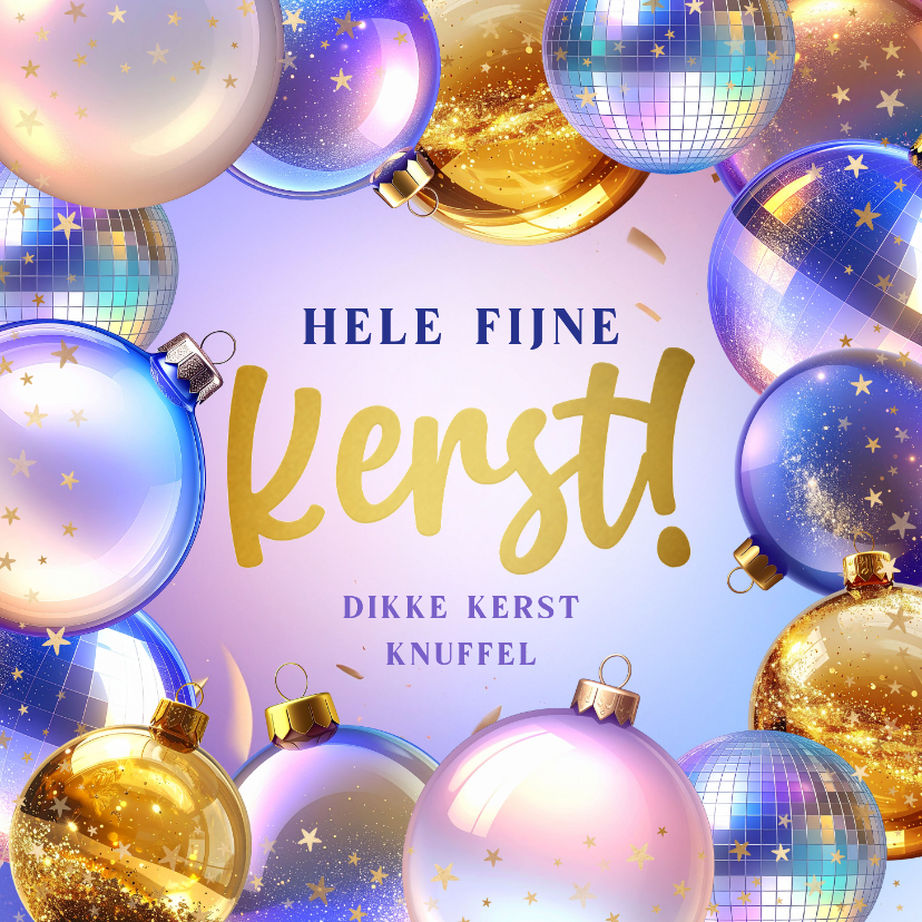 Kerstkaarten - Moderne kerstkaart kerstballen discoballen en sterretjes
