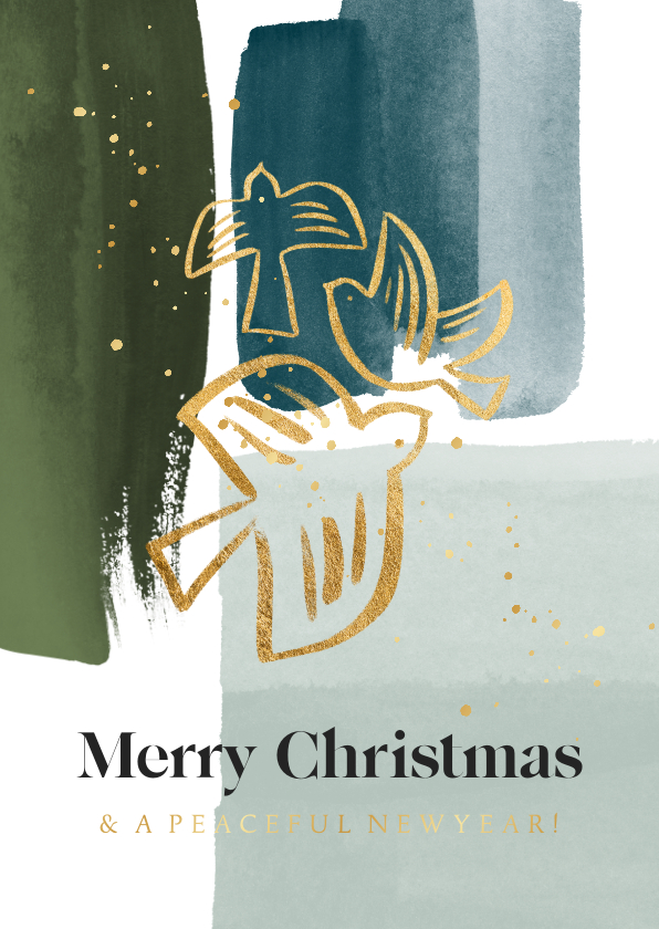 Kerstkaarten - Moderne kerstkaart lijnillustratie duif watercolor goud
