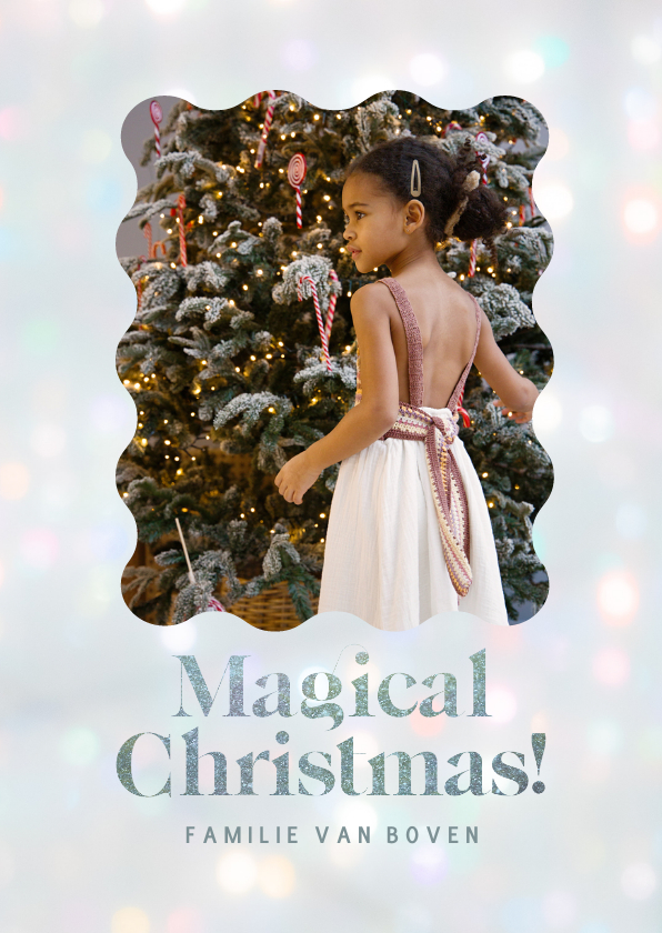 Kerstkaarten - Moderne kerstkaart met bokeh en glitter magical christmas