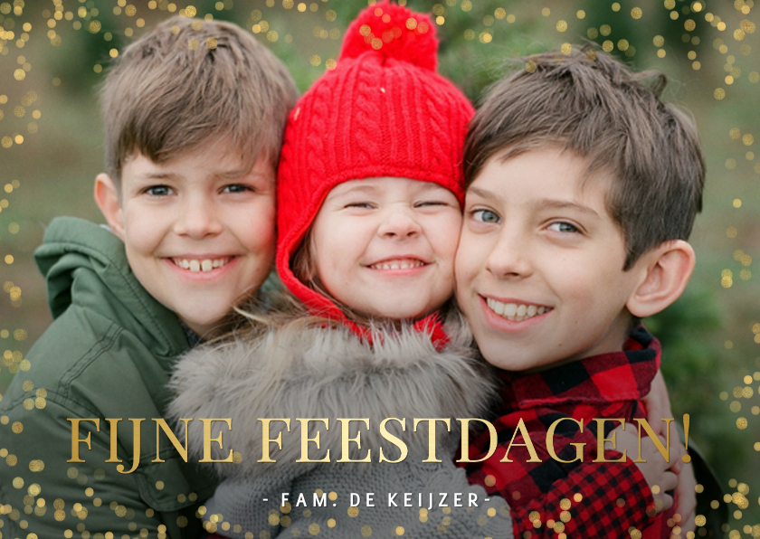 Kerstkaarten - Moderne kerstkaart met eigen foto en goudlook confetti kader