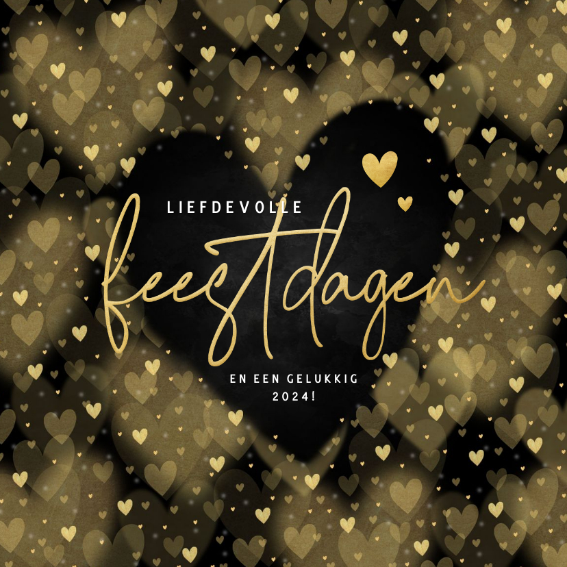 Moderne kerstkaart met gouden hartjes Liefdevolle feestdagen - Kerstkaarten Kerstkaarten - Moderne kerstkaart met gouden hartjes Liefdevolle feestdagen