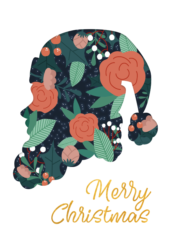 Moderne kerstkaart met kerstman silhouet en kersttakjes - Kerstkaarten Kerstkaarten - Moderne kerstkaart met kerstman silhouet en kersttakjes
