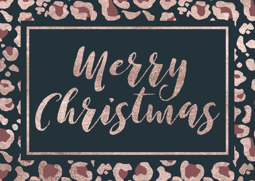 Moderne kerstkaart met koperlook panterprint en typografie - Kerstkaarten Kerstkaarten - Moderne kerstkaart met koperlook panterprint en typografie