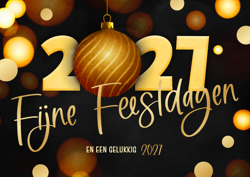 Moderne kerstkaart zwart 2027 kerstbal goud foliedruk - Kerstkaarten Kerstkaarten - Moderne kerstkaart zwart 2027 kerstbal goud foliedruk