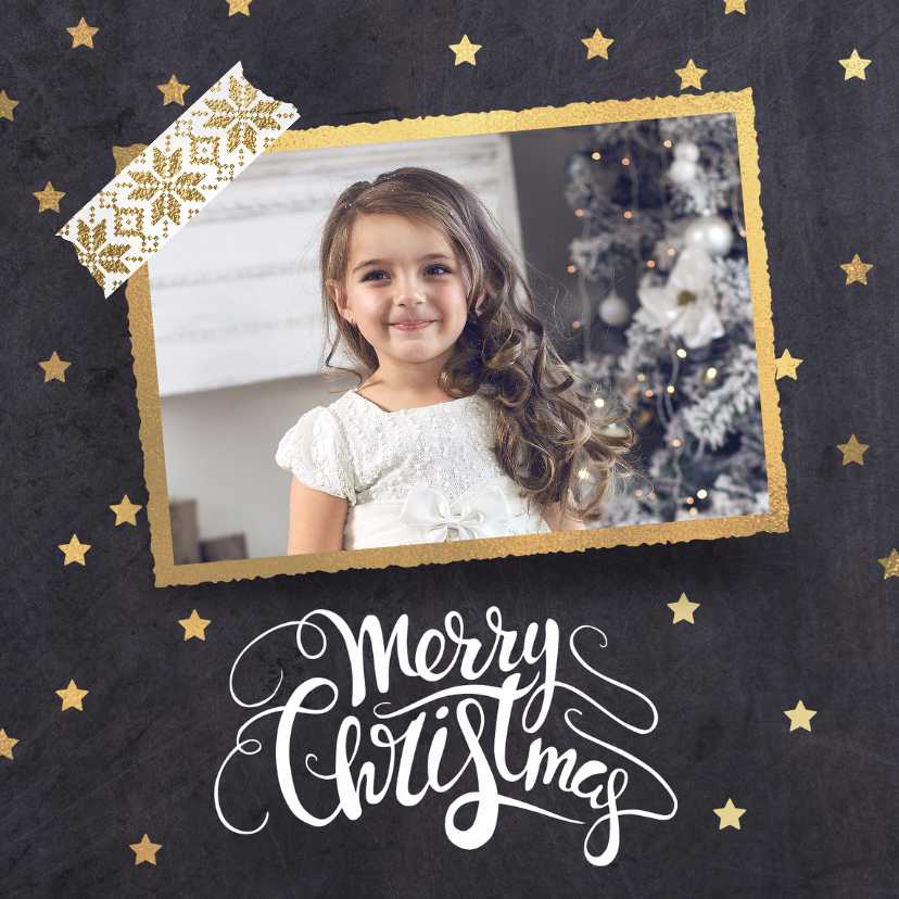 Moderne kerstkaart zwart goud foto - Kerstkaarten Kerstkaarten - Moderne kerstkaart zwart goud foto