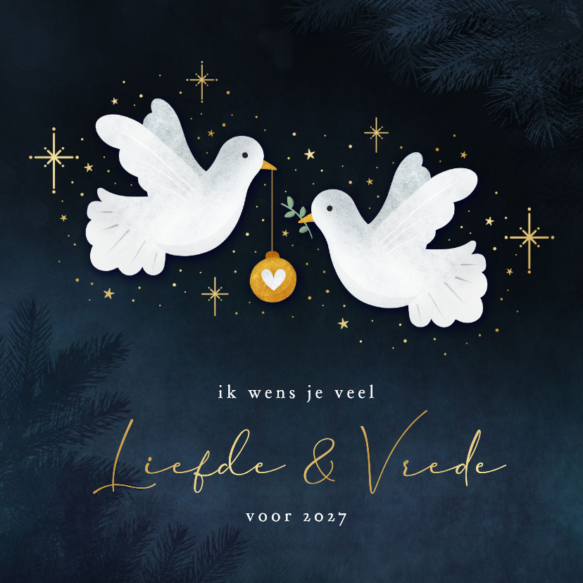 Moderne sfeervolle kerstkaart vrede en liefde met 2 duifjes - Kerstkaarten Kerstkaarten - Moderne sfeervolle kerstkaart vrede en liefde met 2 duifjes