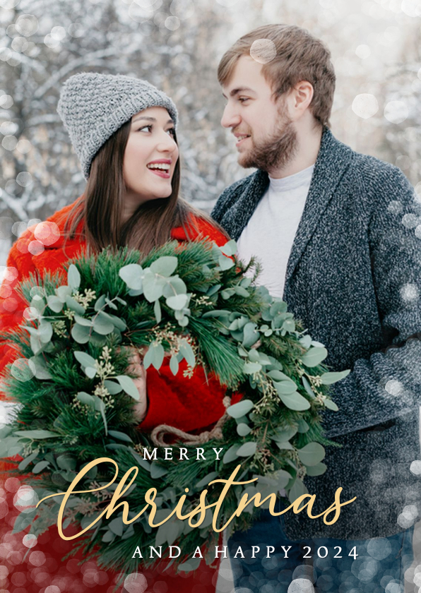 Moderne staande kerstkaart met eigen foto en sneeuwkader - Kerstkaarten Kerstkaarten - Moderne staande kerstkaart met eigen foto en sneeuwkader