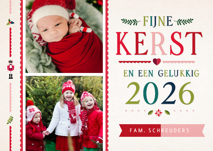 Moderne vintage look kerstkaart met 2 eigen foto's voorop - Kerstkaarten Kerstkaarten - Moderne vintage look kerstkaart met 2 eigen foto's voorop
