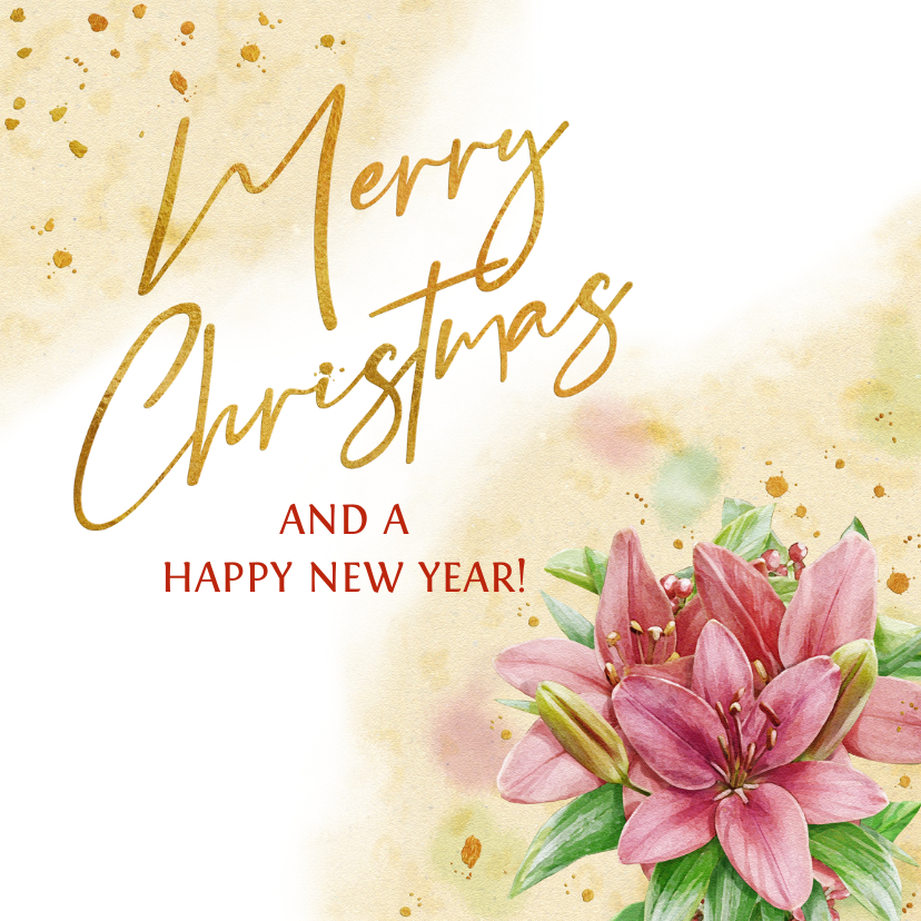 Mooie kerstkaart met lelies en rhododendron - Kerstkaarten Kerstkaarten - Mooie kerstkaart met lelies en rhododendron
