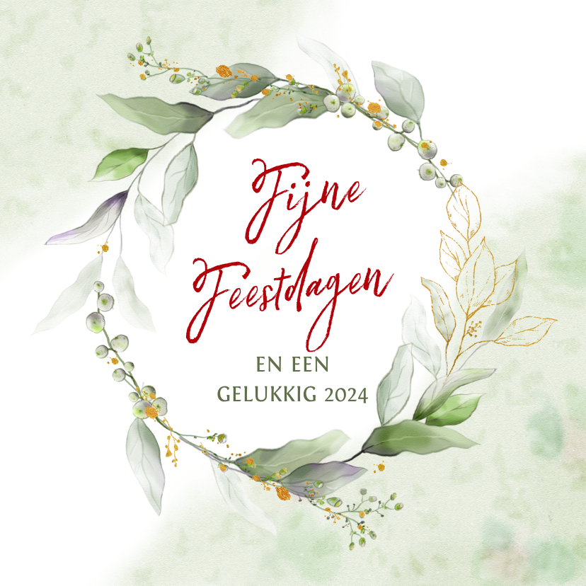 Mooie klassieke kerstkaart met cirkel van blaadjes - Kerstkaarten Kerstkaarten - Mooie klassieke kerstkaart met cirkel van blaadjes
