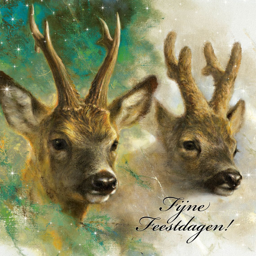 Natuurkerstkaart met portret van twee reebokken - Kerstkaarten Kerstkaarten - Natuurkerstkaart met portret van twee reebokken