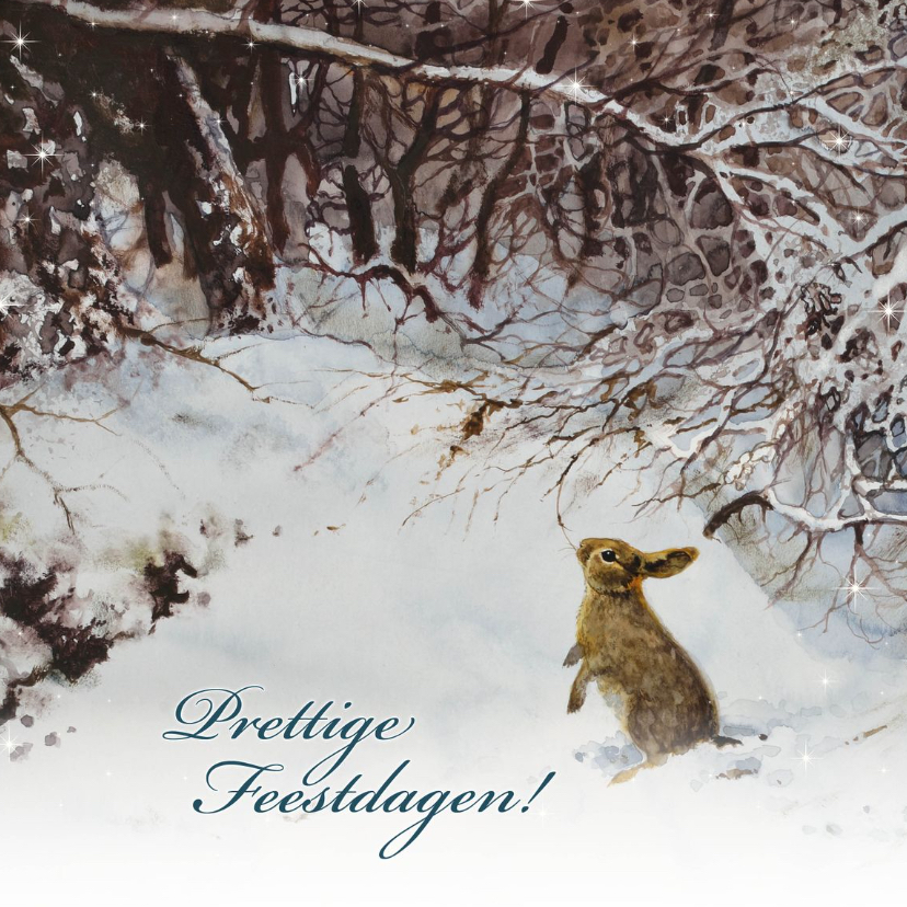 Natuurkerstkaart met wintertafereel 'Konijn in winterbos’ - Kerstkaarten Kerstkaarten - Natuurkerstkaart met wintertafereel 'Konijn in winterbos’