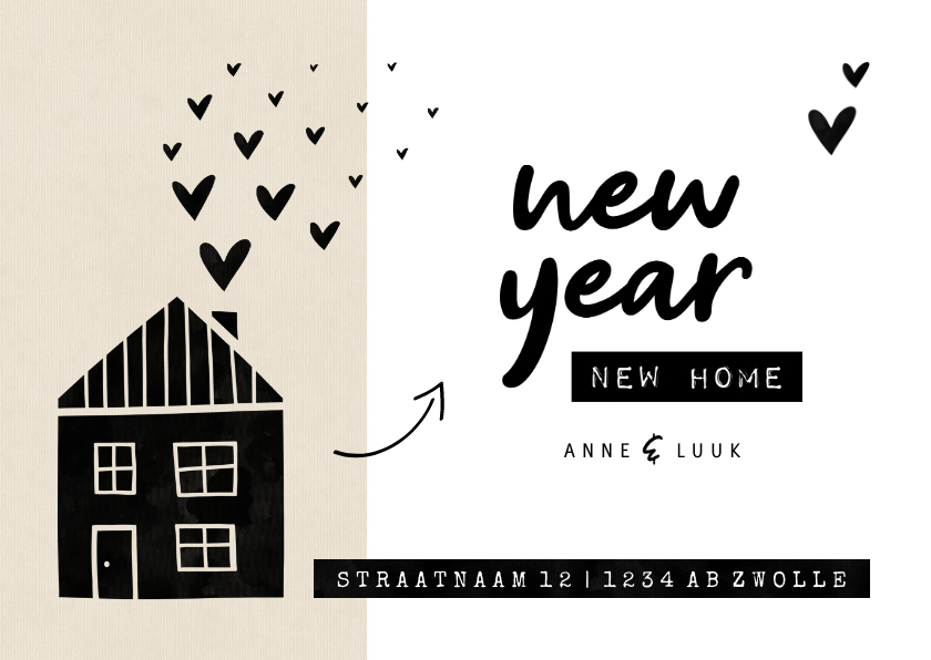 New year new home kraft huisje met hartjes - Kerstkaarten Kerstkaarten - New year new home kraft huisje met hartjes