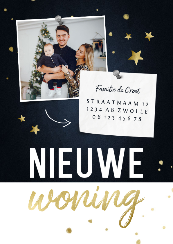 Nieuwe woning kerstkaart met foto en sterren - Kerstkaarten Kerstkaarten - Nieuwe woning kerstkaart met foto en sterren