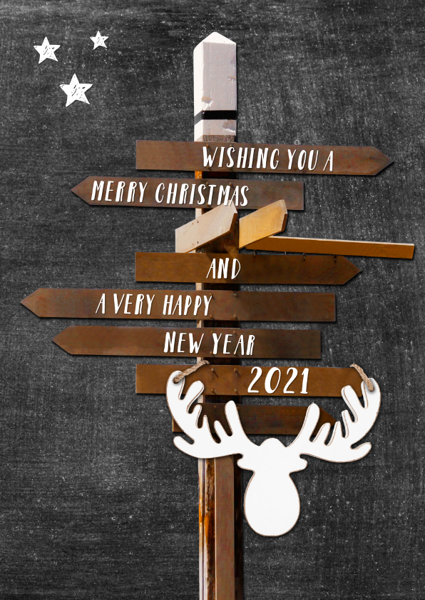 Nieuwjaarskaart Hippe Wegwijzer krijtbord - Kerstkaarten Kerstkaarten - Nieuwjaarskaart Hippe Wegwijzer krijtbord