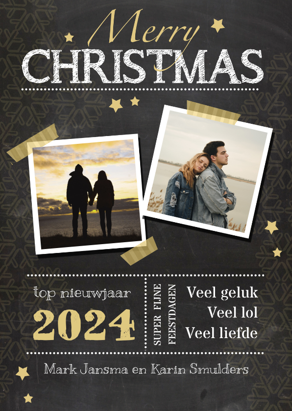 Kerstkaarten - nieuwjaarskaart krijtbord ster av