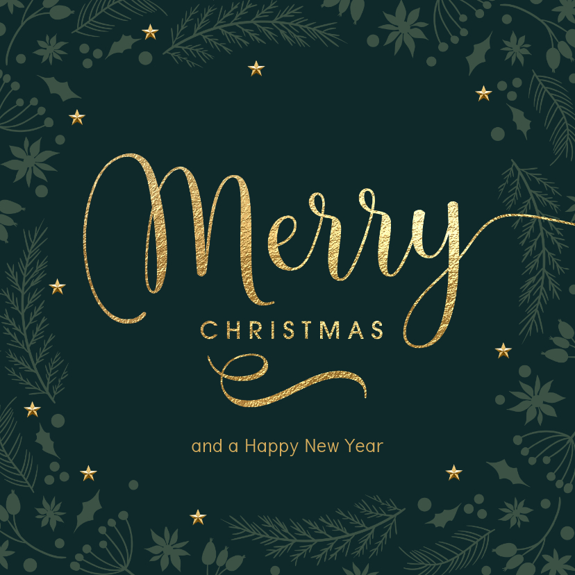 Originele kerstkaart donker groen Merry goud - Kerstkaarten Kerstkaarten - Originele kerstkaart donker groen Merry goud