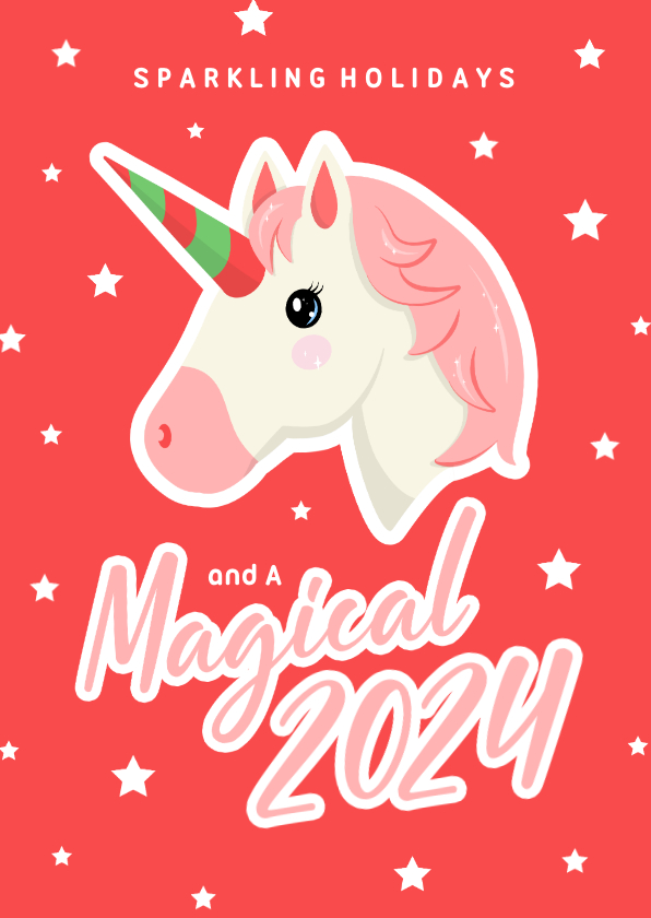Kerstkaarten - Originele kerstkaart met emoticon unicorn magical 2024