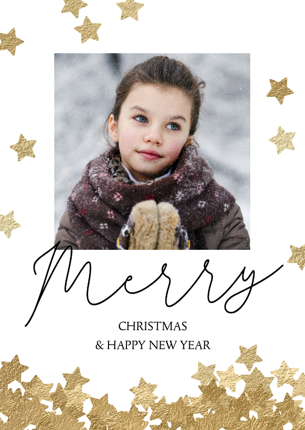 Originele kerstkaart met foto en confetti sterren - Kerstkaarten Kerstkaarten - Originele kerstkaart met foto en confetti sterren