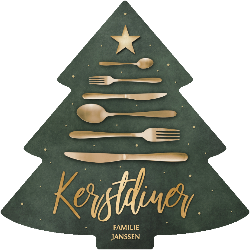 Kerstkaarten - Originele menukaart kerstdiner met bestek kerstboom