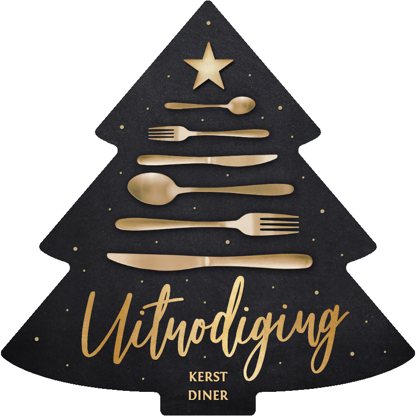Kerstkaarten - Originele uitnodiging kerstdiner met bestek boom