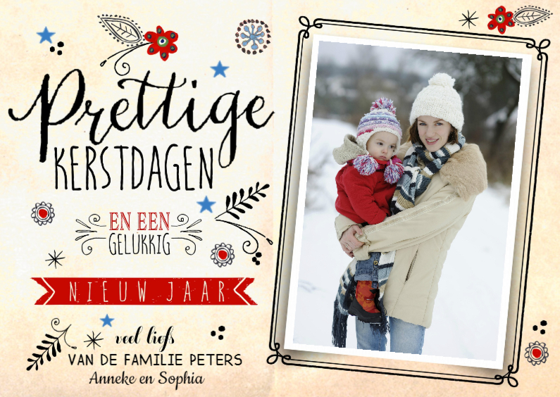 Prettige Kerst Bloemen vintage - Kerstkaarten Kerstkaarten - Prettige Kerst Bloemen vintage