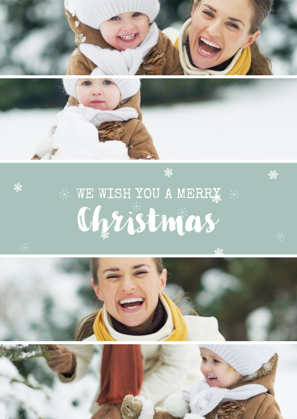 Rechthoekige kerstkaart met fotocollage en sneeuwvlokjes - Kerstkaarten Kerstkaarten - Rechthoekige kerstkaart met fotocollage en sneeuwvlokjes