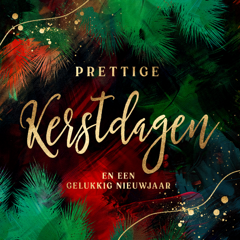 Kerstkaarten - Rode kerstkaart met groen kersttakken