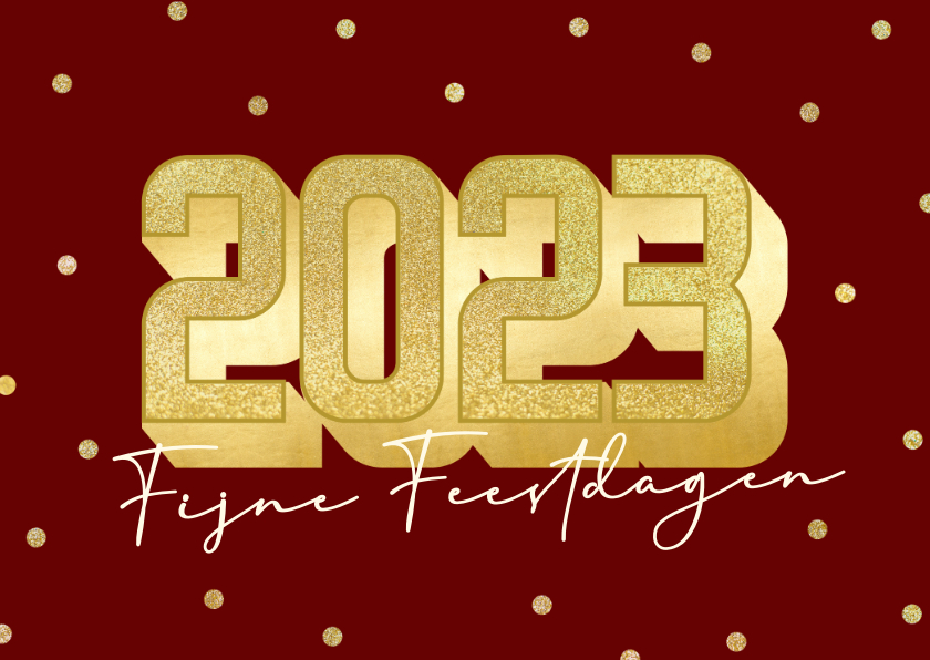 Kerstkaarten - Rode kerstkaart met grote glitter 2023 en confetti