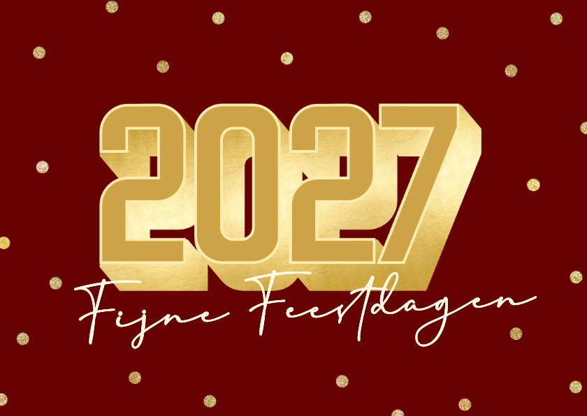 Rode kerstkaart met grote glitter 2027 en confetti - Kerstkaarten Kerstkaarten - Rode kerstkaart met grote glitter 2027 en confetti