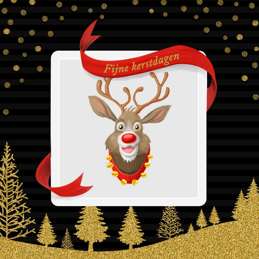 Rudolf met linten en goud - Kerstkaarten Kerstkaarten - Rudolf met linten en goud