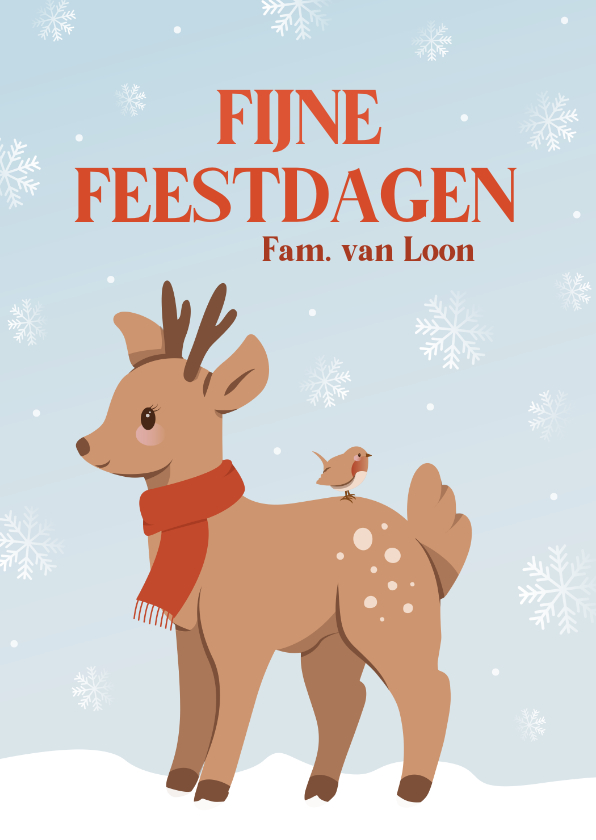 Schattig kerstkaartje met hertje en vogel lichtblauw - Kerstkaarten Kerstkaarten - Schattig kerstkaartje met hertje en vogel lichtblauw