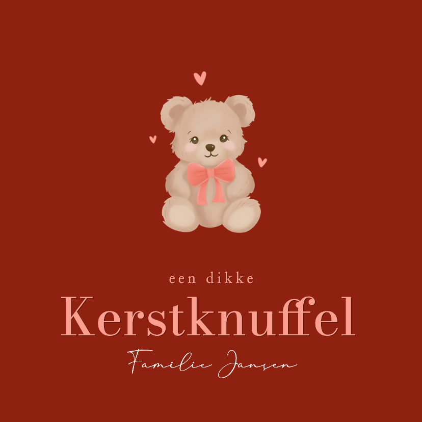 Schattig rood kerstkaartje met teddybeer kerstknuffel - Kerstkaarten Kerstkaarten - Schattig rood kerstkaartje met teddybeer kerstknuffel