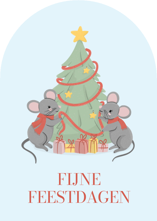Schattige kerstkaart boogvorm met muisjes en kerstboom - Kerstkaarten Kerstkaarten - Schattige kerstkaart boogvorm met muisjes en kerstboom