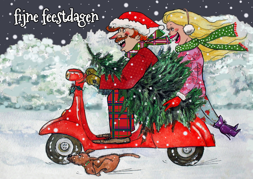 Scooter in de sneeuw - Kerstkaarten Kerstkaarten - Scooter in de sneeuw