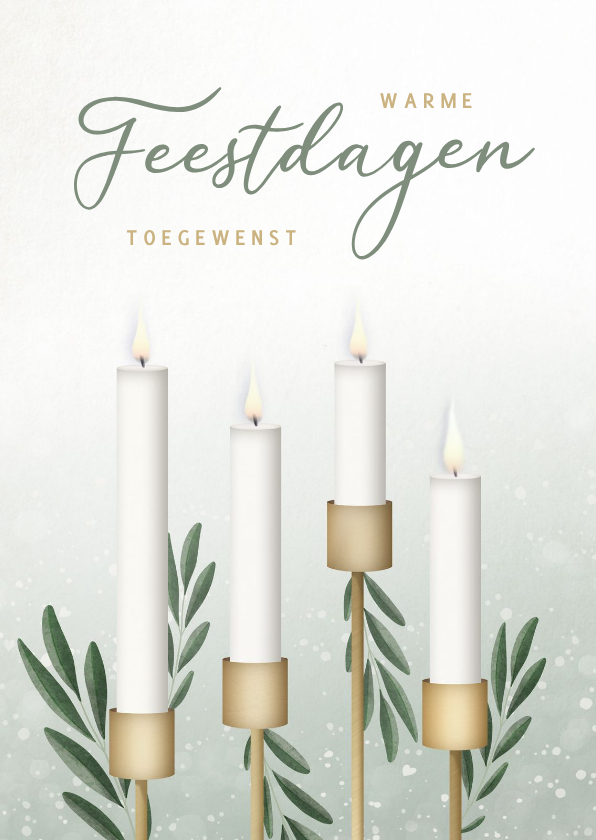 Sfeervolle groene kerstkaart met 4 kaarsen en olijftakjes - Kerstkaarten Kerstkaarten - Sfeervolle groene kerstkaart met 4 kaarsen en olijftakjes
