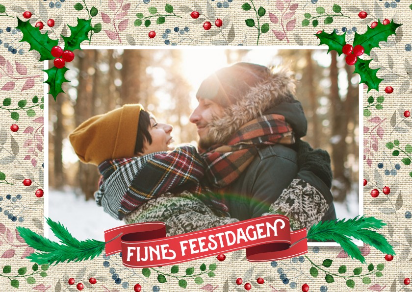Sfeervolle kerstkaart met hulst en takjes - Kerstkaarten Kerstkaarten - Sfeervolle kerstkaart met hulst en takjes