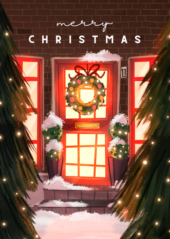Kerstkaarten - Sfeervolle kerstkaart voorgevel kerst huisje