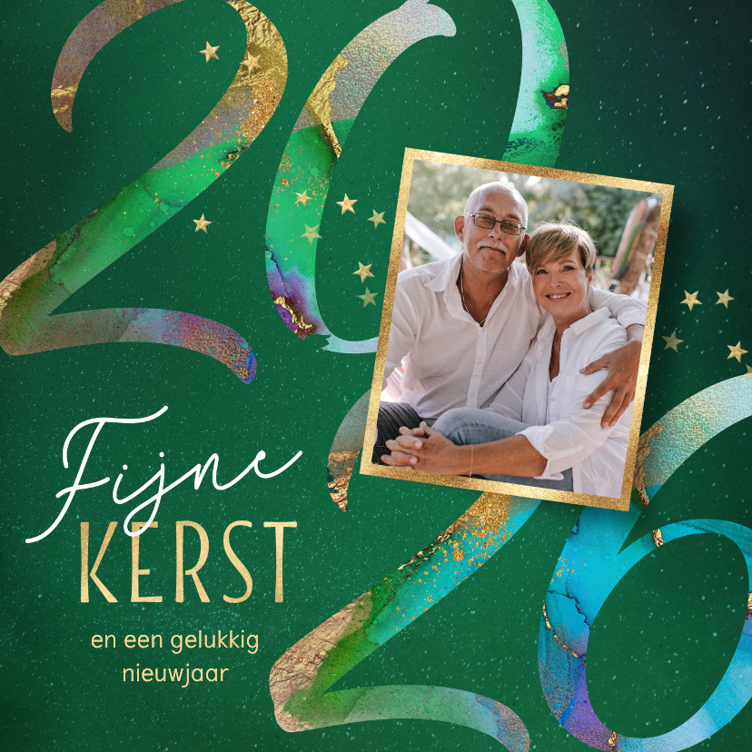 Kerstkaarten - Sjieke foto kerstkaart met 2026 in verf