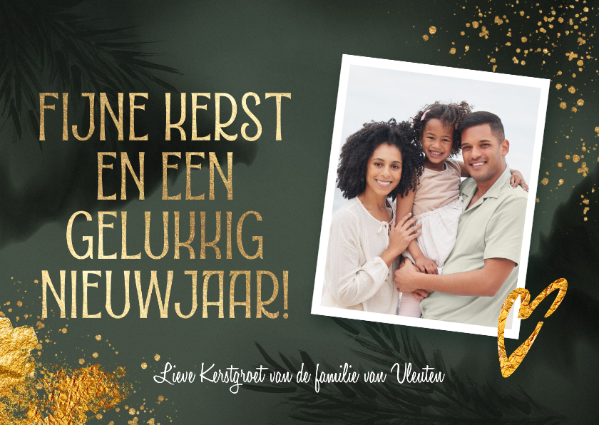 Sjieke foto kerstkaart met goud hartje - Kerstkaarten Kerstkaarten - Sjieke foto kerstkaart met goud hartje