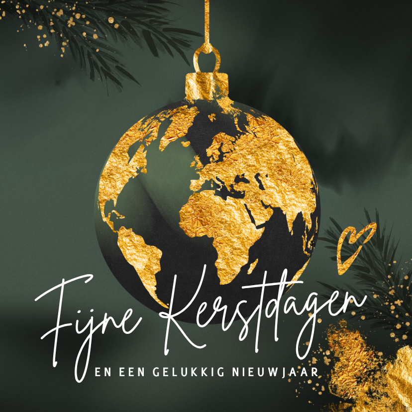 Sjieke kerstkaart kerstbal wereldbol goud - Kerstkaarten Kerstkaarten - Sjieke kerstkaart kerstbal wereldbol goud
