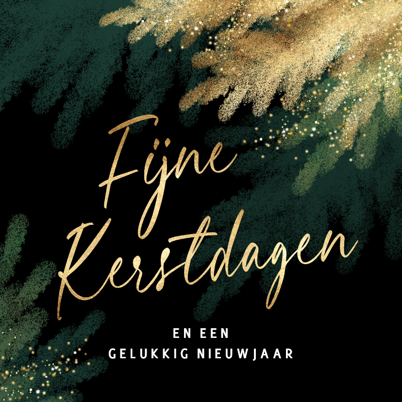 Kerstkaarten - Sjieke kerstkaart kerstboom tak goud groen hip