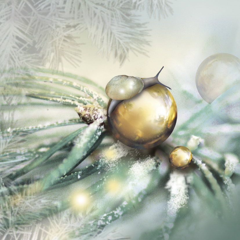 Slakje op kerstbal - Kerstkaarten Kerstkaarten - Slakje op kerstbal