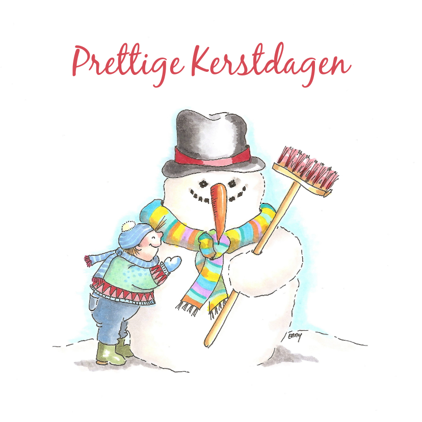 Sneeuwman met jongetje - Kerstkaarten Kerstkaarten - Sneeuwman met jongetje