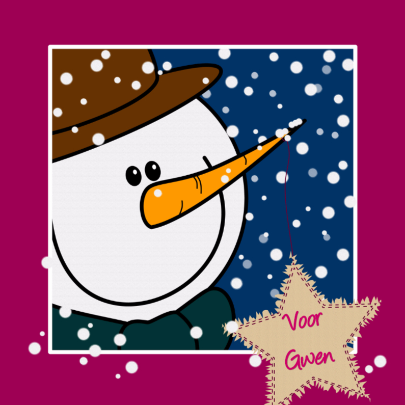 Sneeuwpop in de sneeuw ROZE - Kerstkaarten Kerstkaarten - Sneeuwpop in de sneeuw ROZE