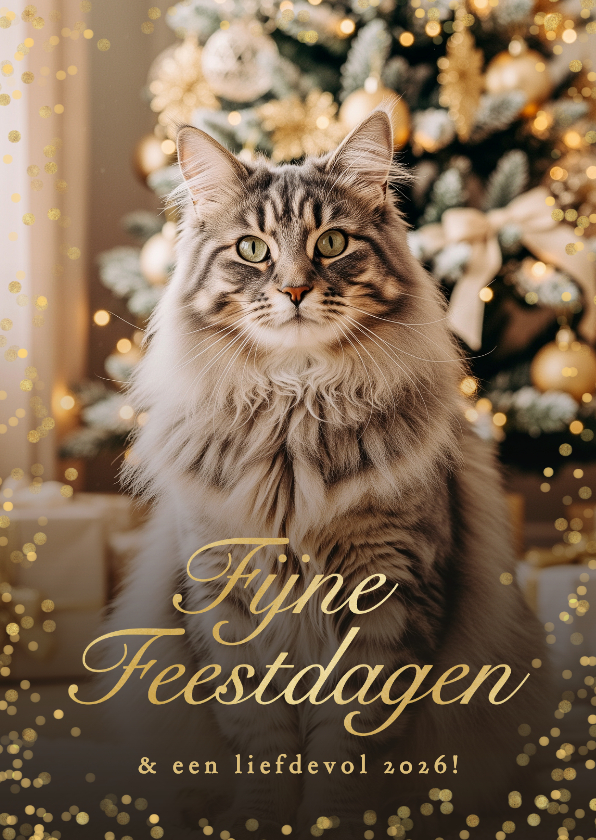 Sprankelend kerstkaartje fijne feestdagen met kat eigen foto - Kerstkaarten Kerstkaarten - Sprankelend kerstkaartje fijne feestdagen met kat eigen foto