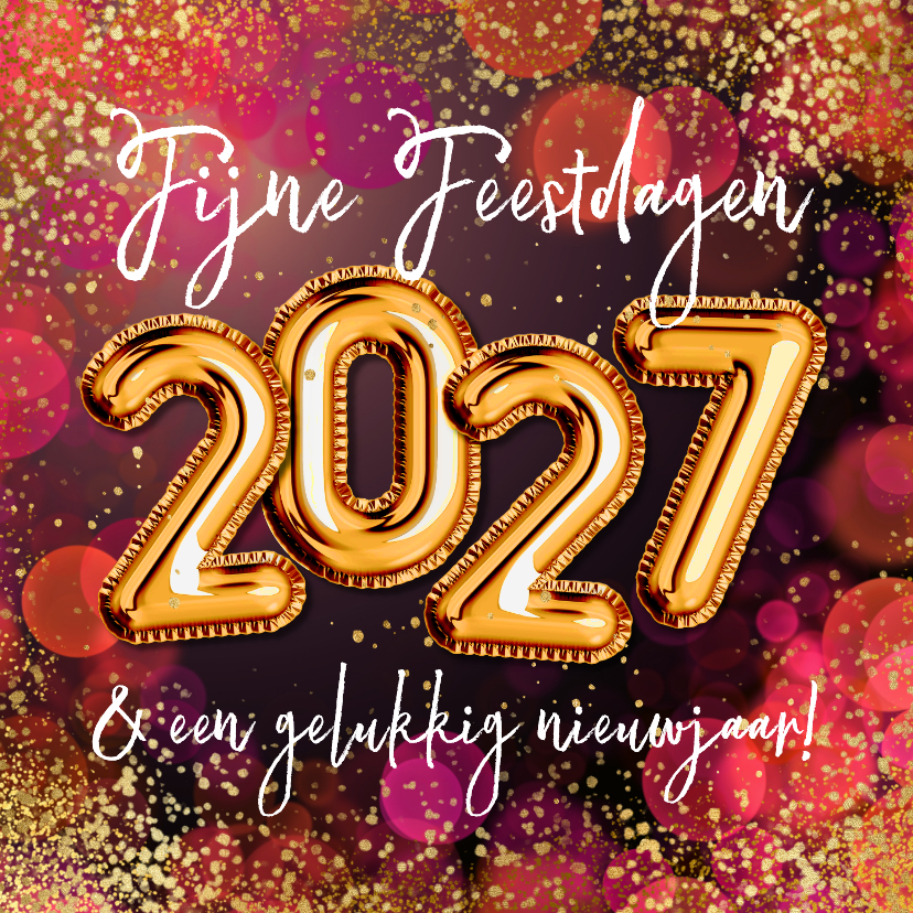 Kerstkaarten - Sprankelende kerstkaart 2027 cijferballon origineel goud
